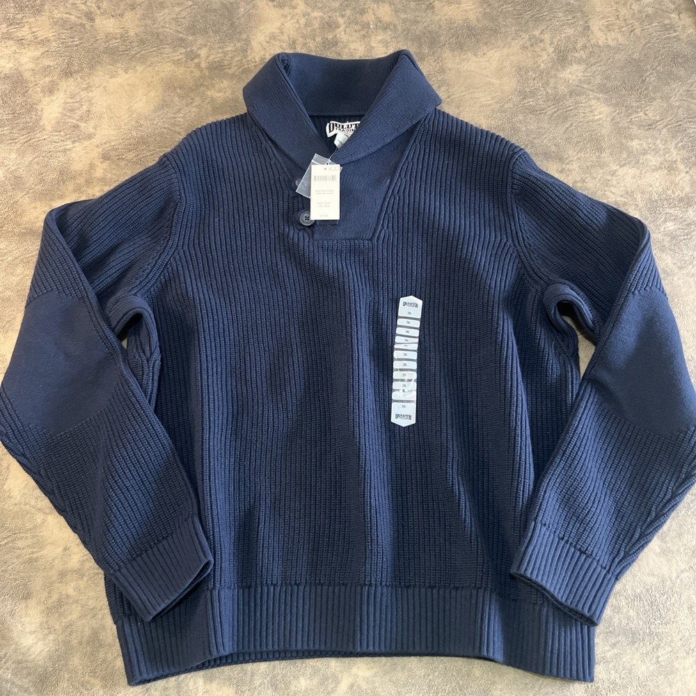 Duluth Trading Co Sweater 2XL Blue Navy Shawl Collar Brigadier